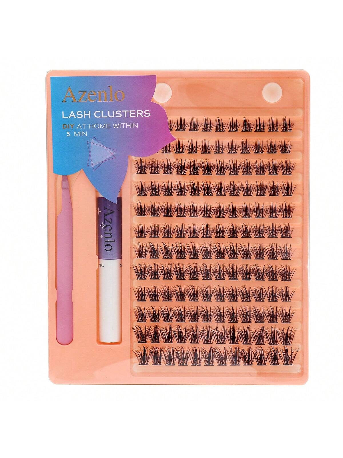 Azenlo Cluster Lashes 144 Individual Lashes Clusters Eyelash Extensions Individual Lashes DIY Eyelash Extension Thin Band Wide Stem Lash Clusters with Applicator and Lash Bond and Seal Lash Extension Kit Mix 10-16Mm Length C