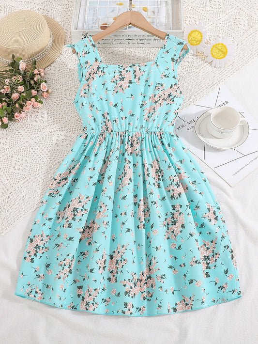 SHEIN Kids SUNSHNE Girls Ditsy Floral Print Ruffle Trim Dress