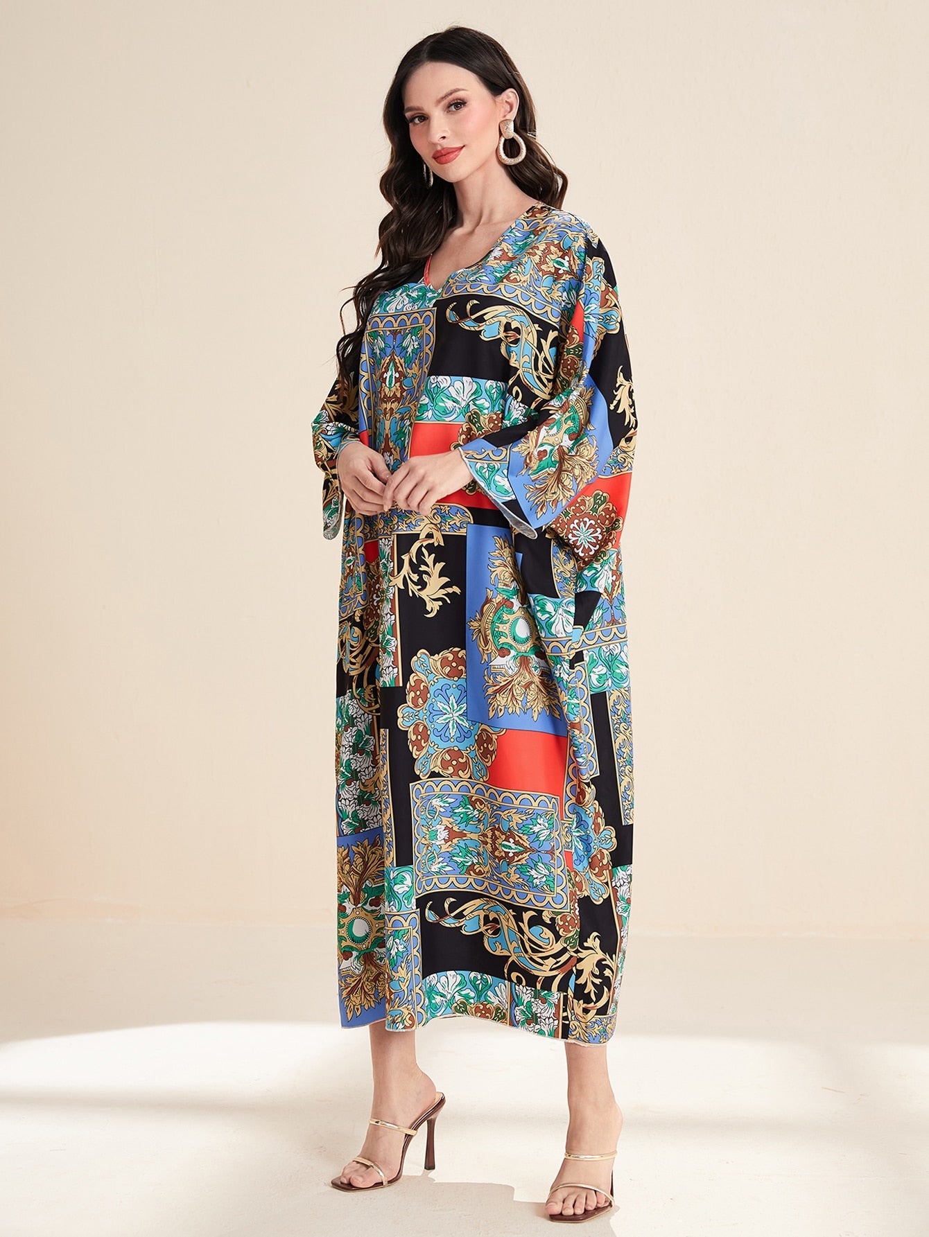 SHEIN Najma Patchwork Print Batwing Sleeve Kaftan
