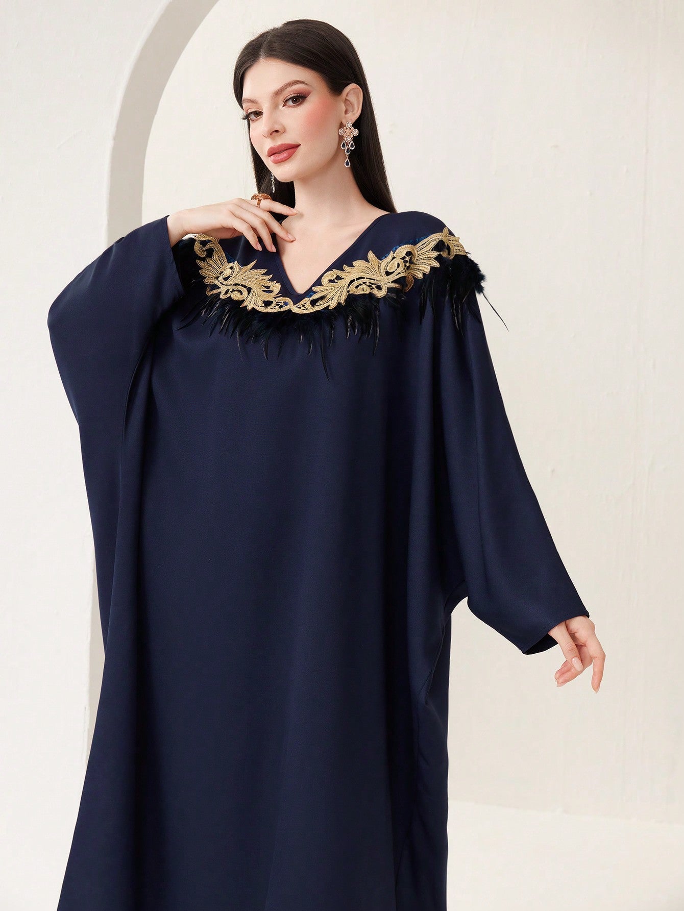 SHEIN Najma Women'S Solid Color Collar Decoration Kaftan