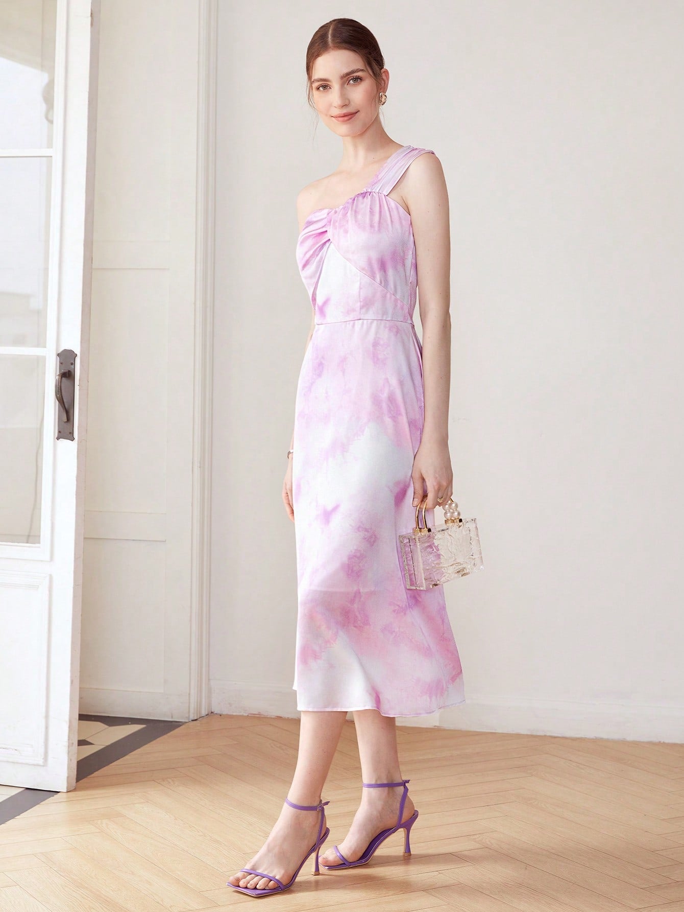 MOTF PREMIUM ONE SHOULDER TIE-DYE DRESS