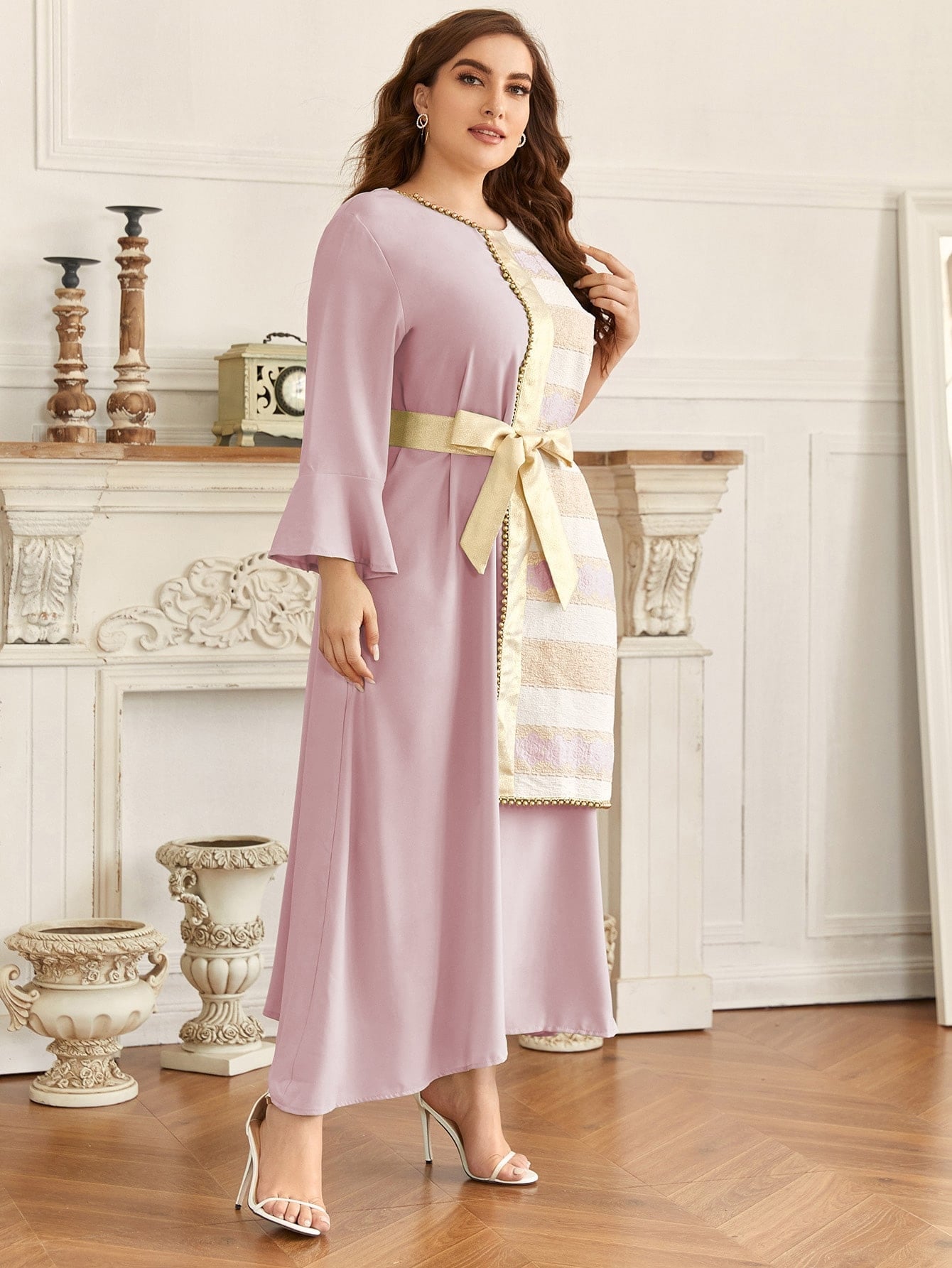 SHEIN Najma plus Striped Print Belted Dress