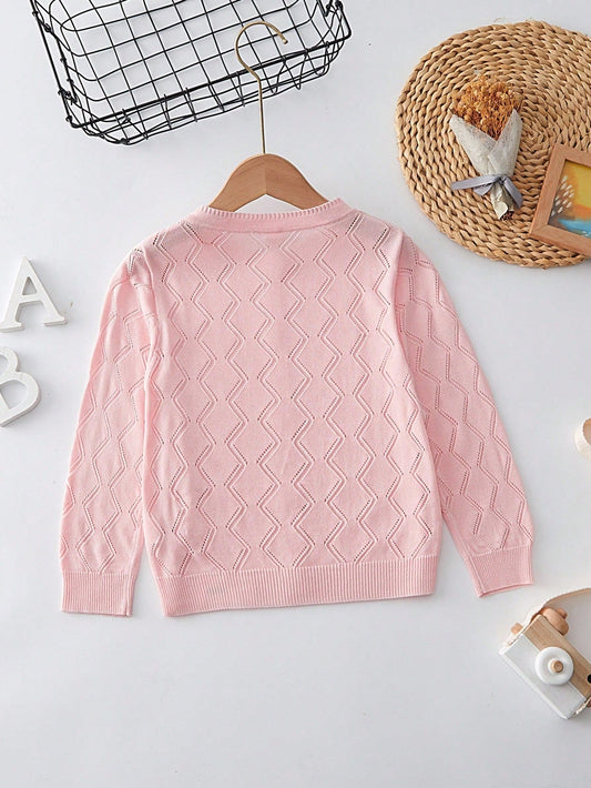 Girls' Solid Color Pointelle Knit Cardigan
