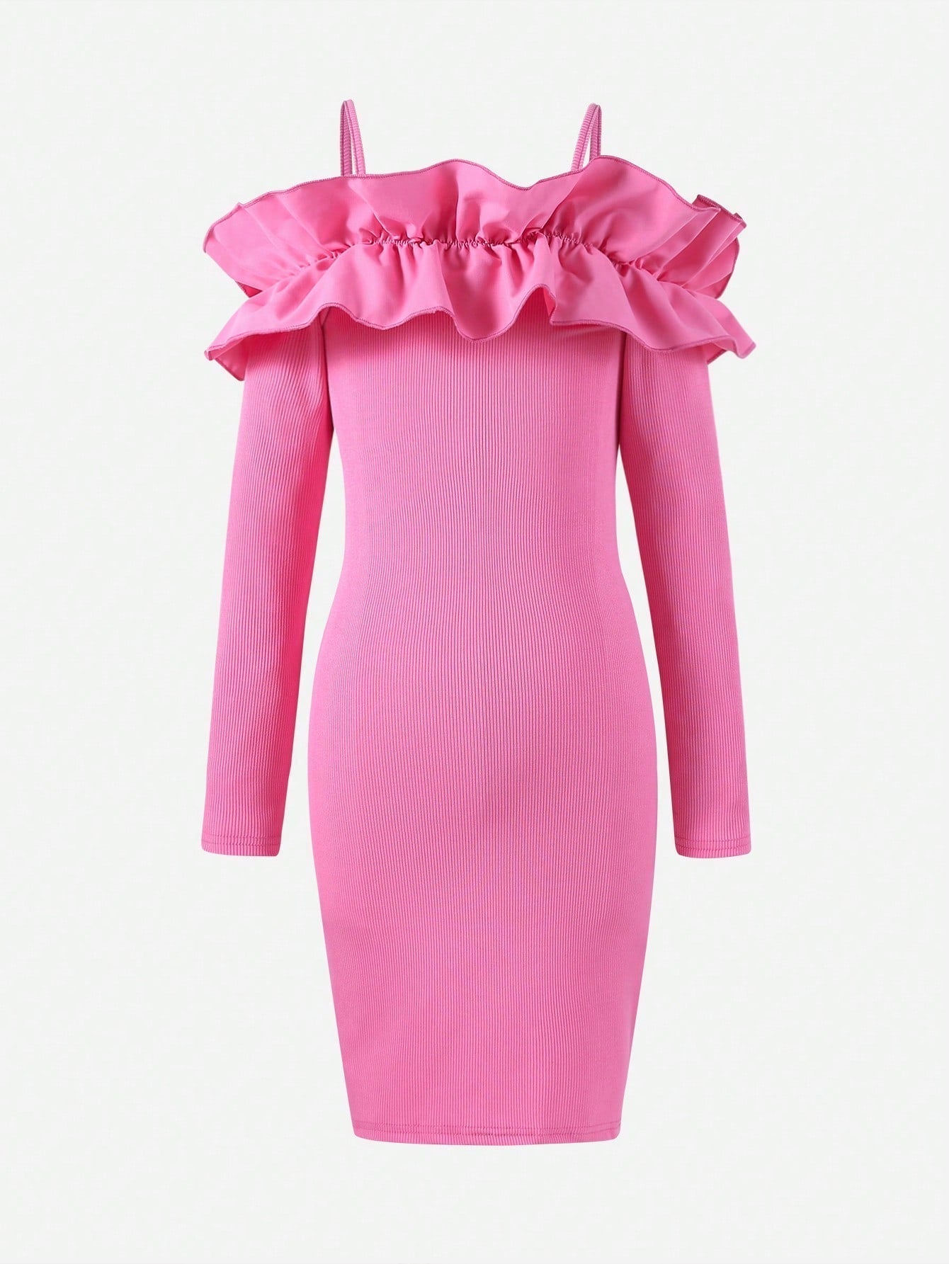 Teenage Girls' Elegant Party Lace Neckline Sleeveless Long Sleeve off Shoulder Dress