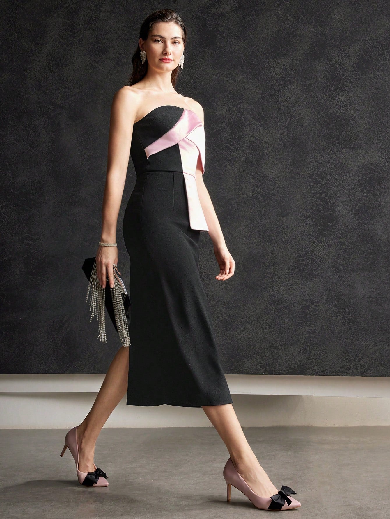 MOTF PREMIUM TWO-TONE OFF-SHOULDER DRESS