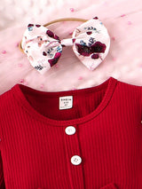 SHEIN Kids Qtfun Little Girl'S Spring and Autumn Daily Casual Vacation Cute Flower Print round Neck Long-Sleeved Dress and Hair Tie