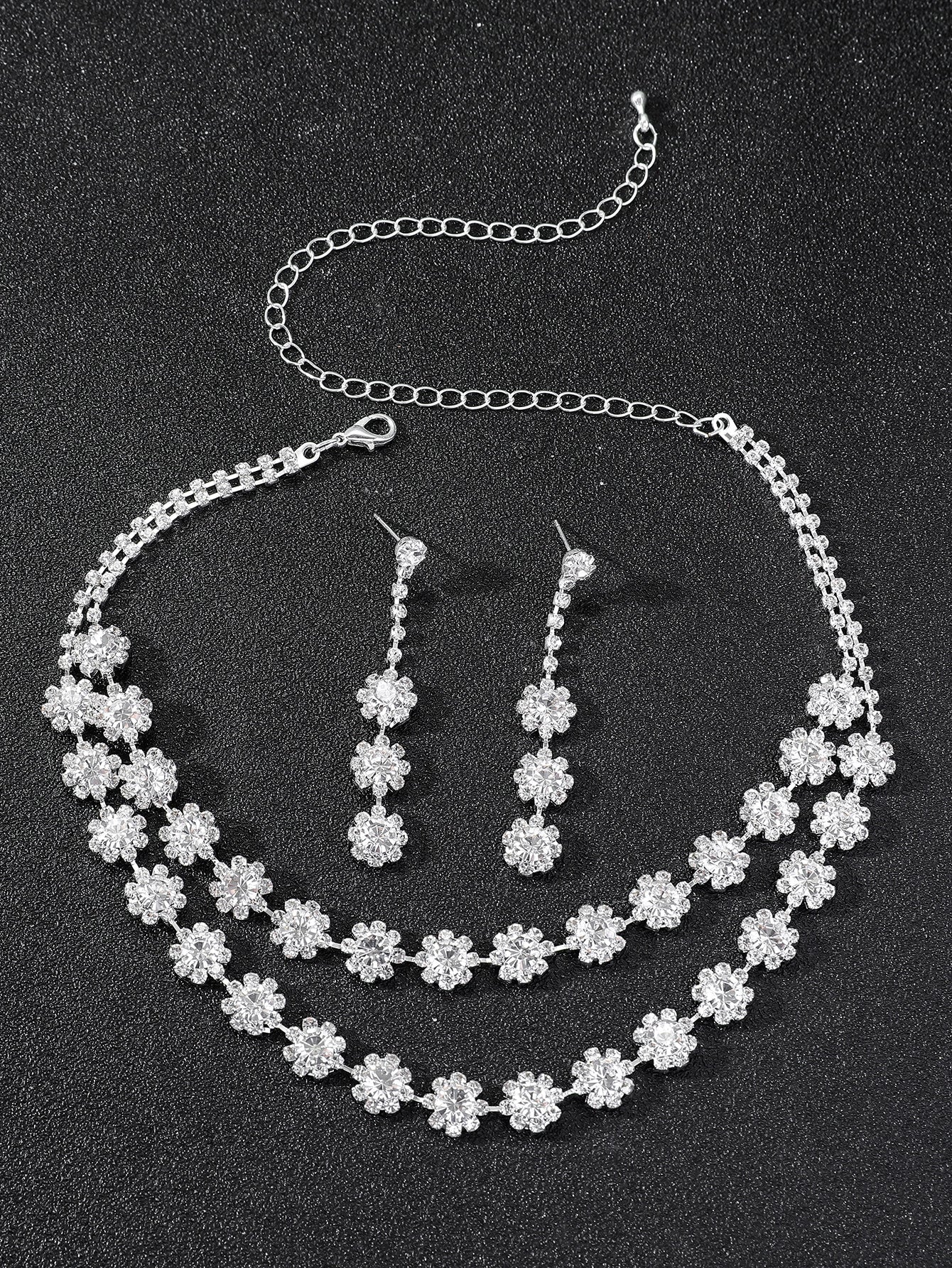 3Pcs/Set Elegant & Versatile Bride'S Necklace & Earring Set with Shiny Rhinestones, Suitable for Wedding, Evening Party, Annual Meeting, Dance Ball, Etc.