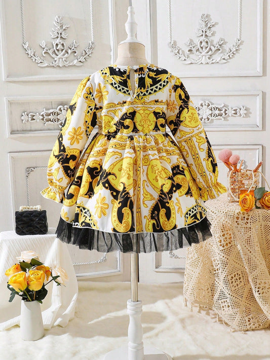 Young Girl Floral Print Flounce Sleeve Ruffle Hem Dress with Hat