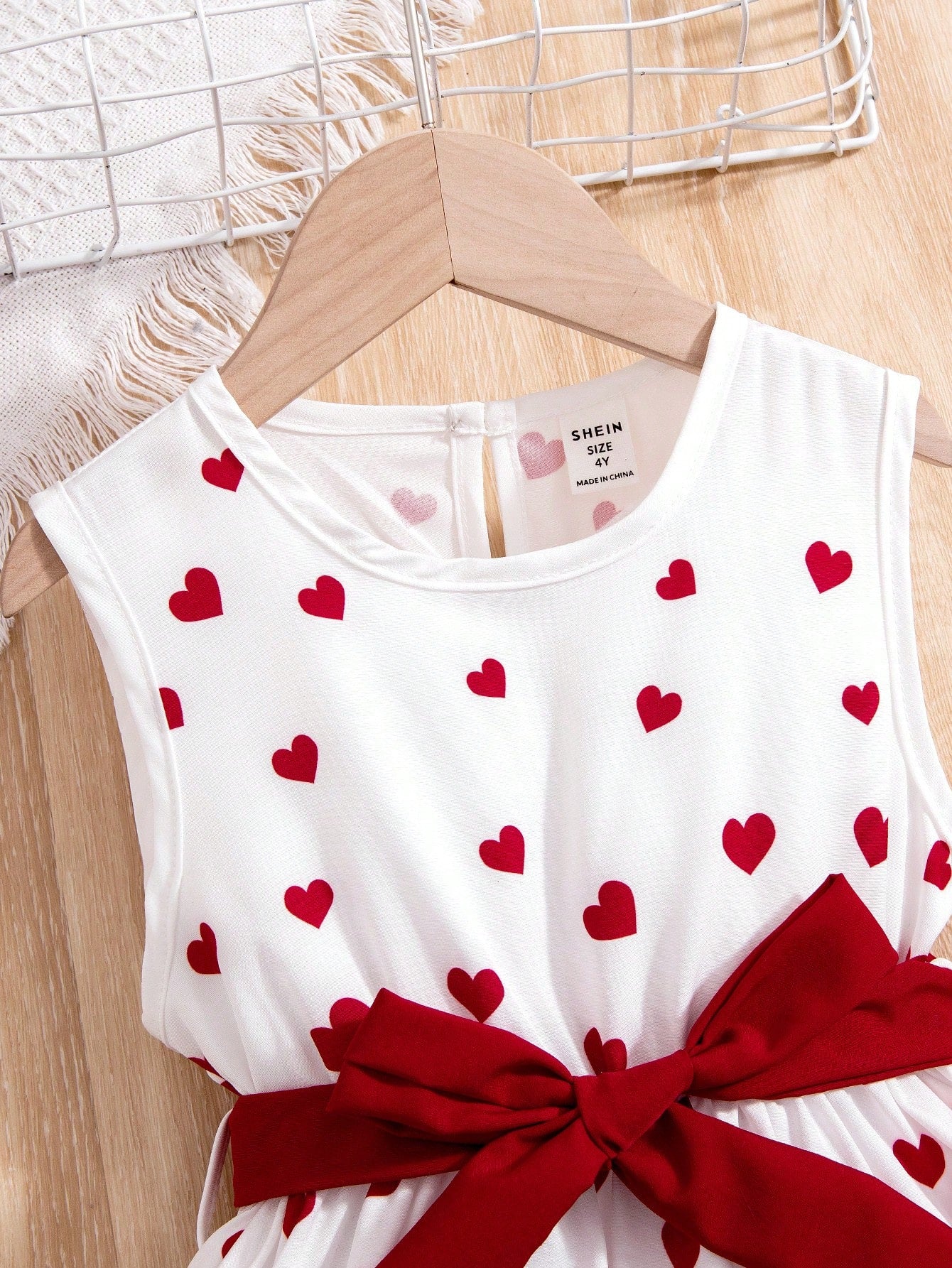 Little Girls' Sleeveless Dress with Heart Pattern