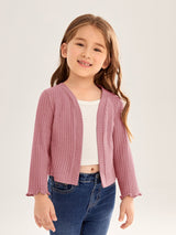 SHEIN Kids EVRYDAY Young Girl Elegant Lettuce Trim Open-Front Jacket