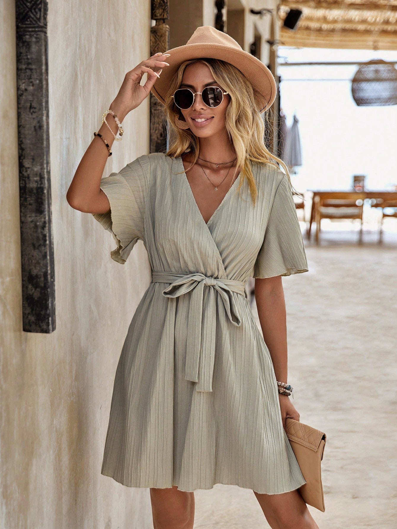 SHEIN LUNE Solid Belted A-Line Dress
