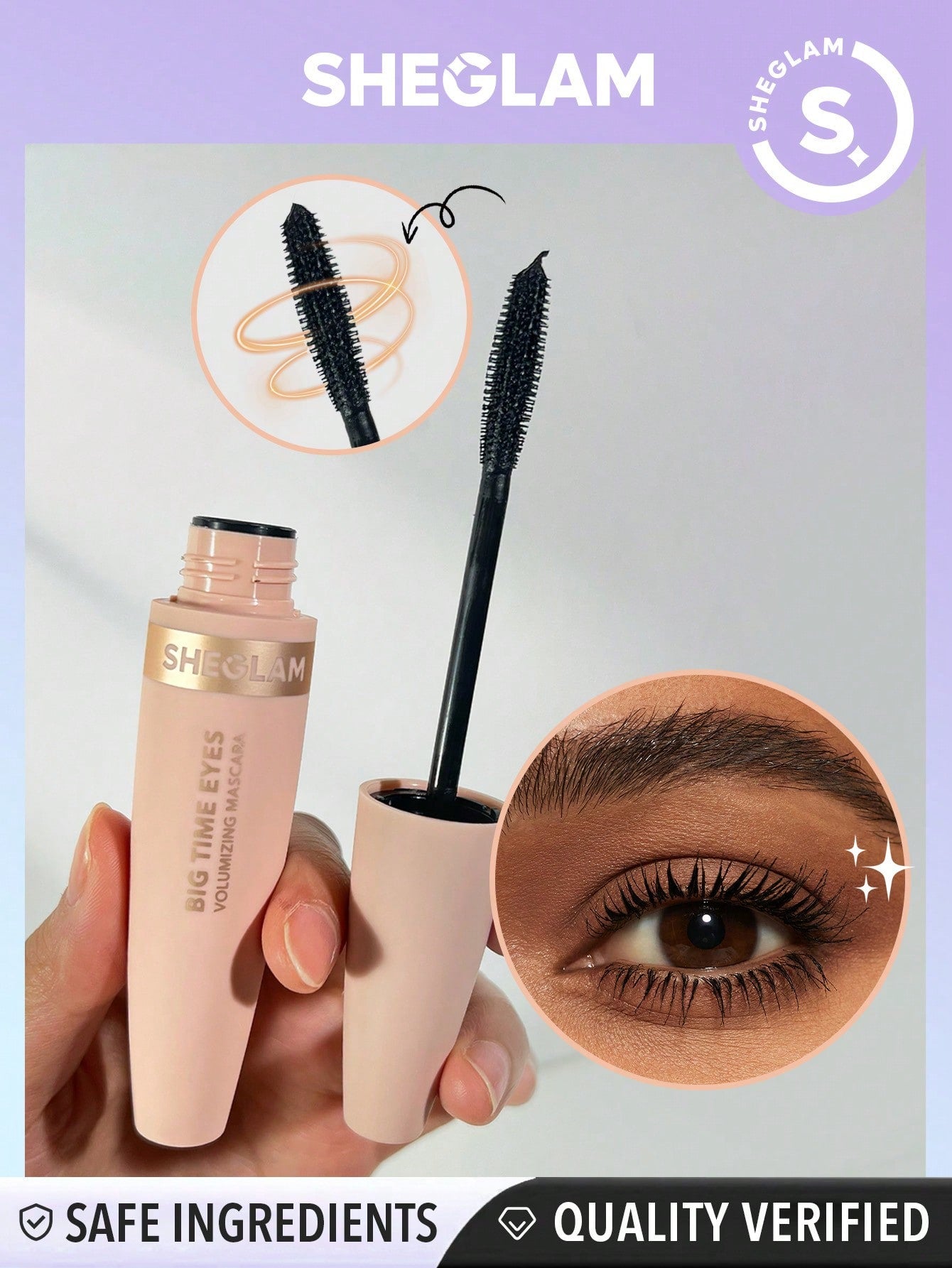 SHEGLAM Big Time Eyes Volumizing Mascara Volumizing No Smudge Easy to Remove Quick Drying Long-Wearing Thick Volume Big Eyes Lash Lift Mascara Black Friday Party Mascara