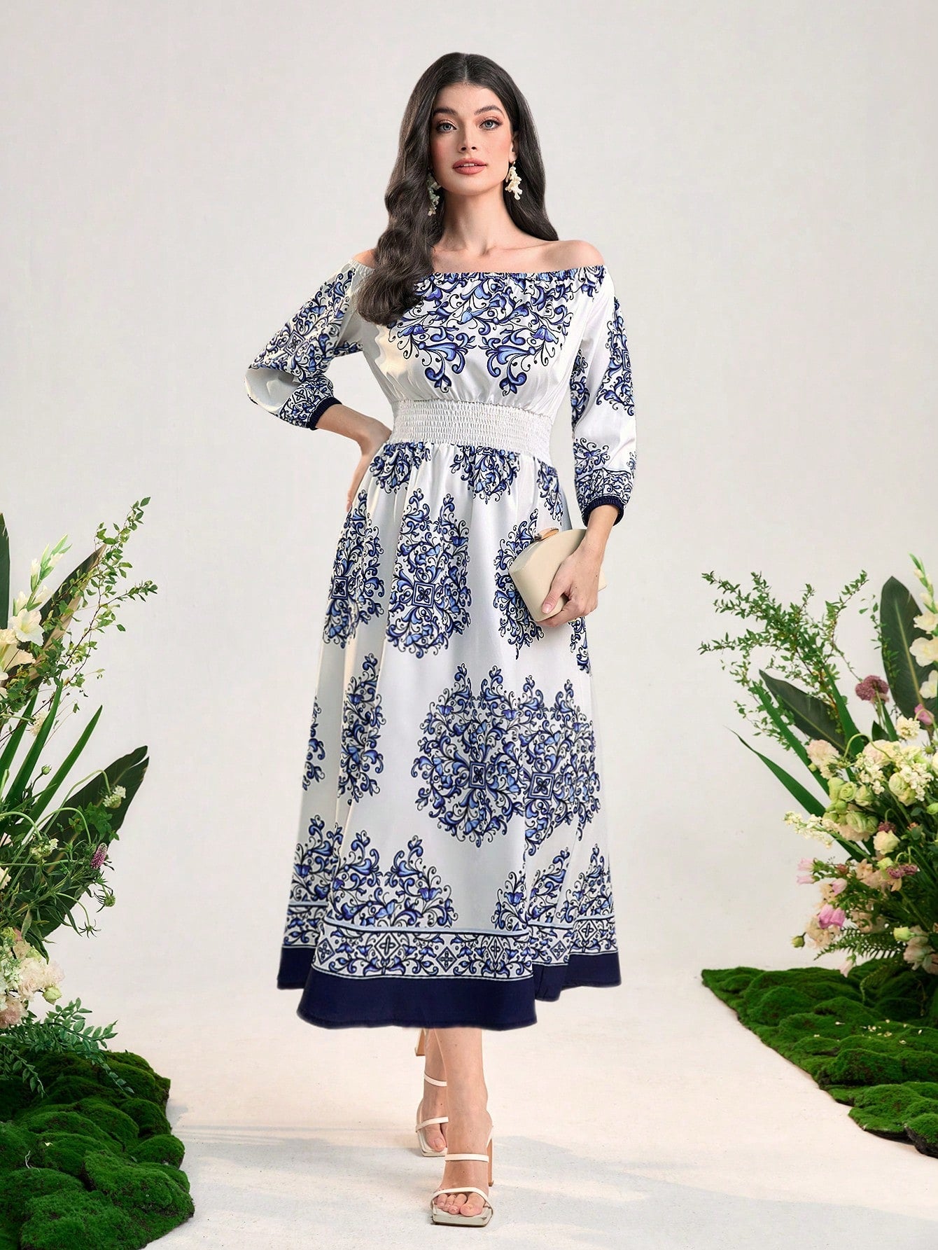 SHEIN Mulvari Floral Print off Shoulder Dress