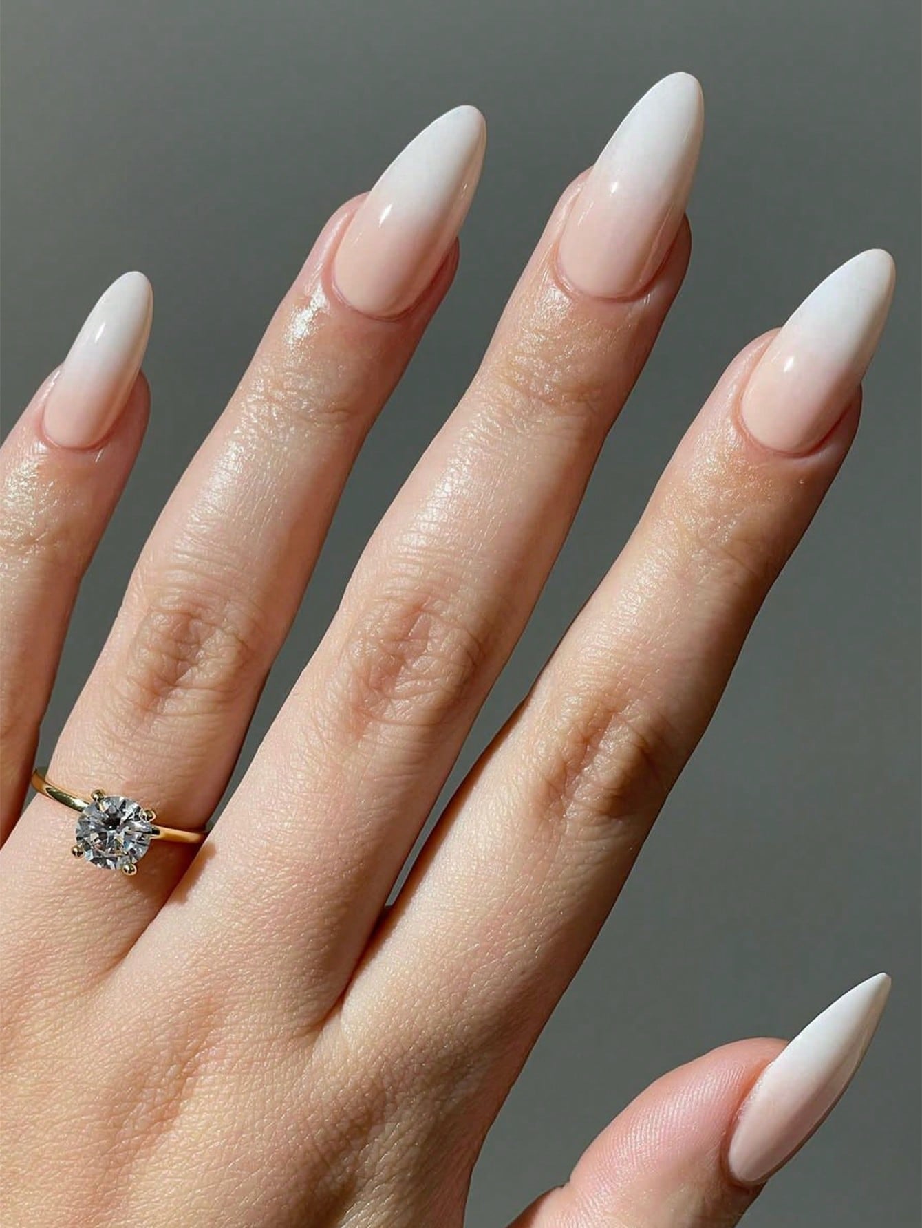 24Pcs/Set Long Almond Shaped Ombre French False Nail Tips with 1Pc Nail File and 1Pc Jelly Gel