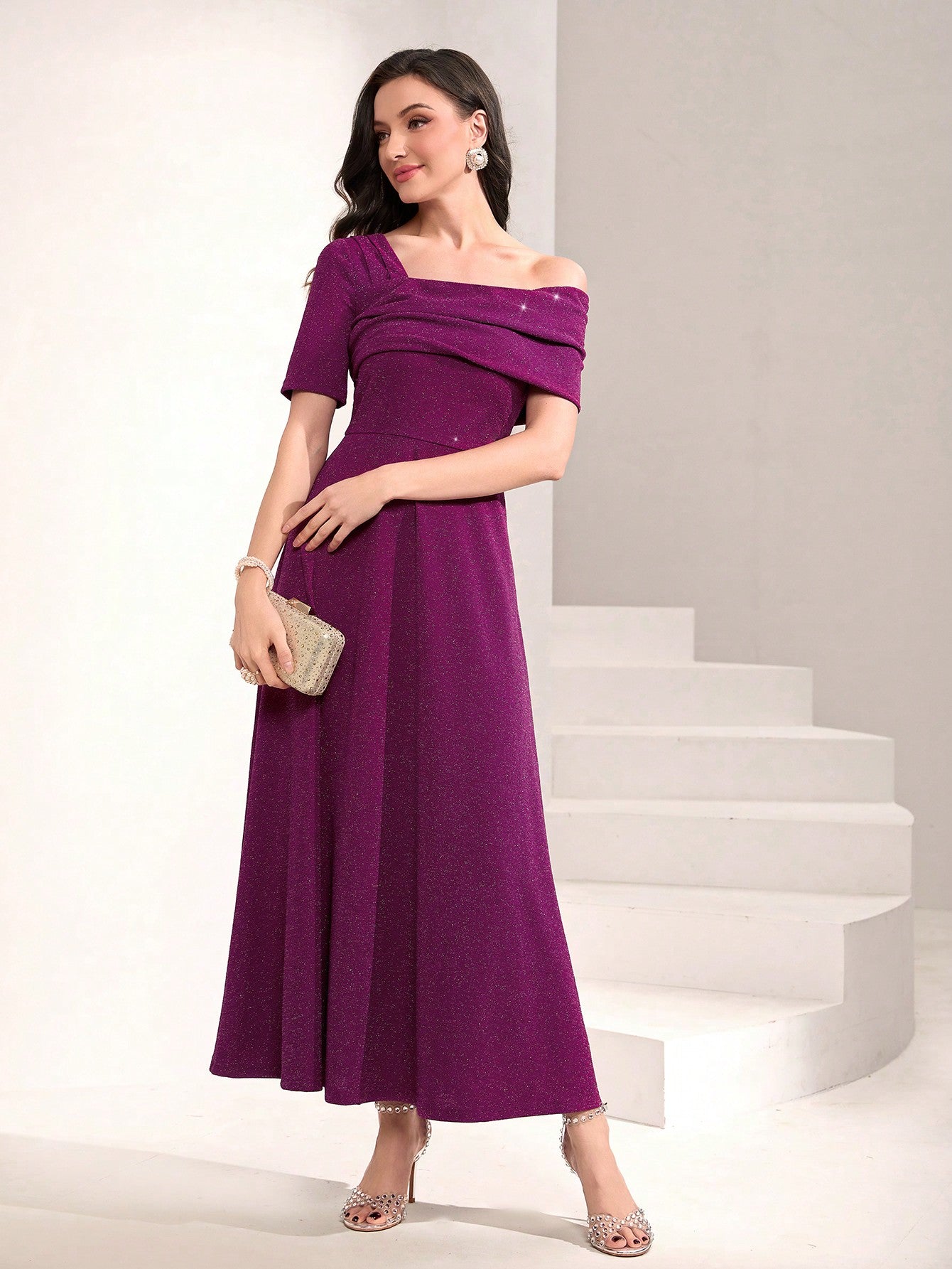 SHEIN Modely Asymmetrical Neck Glitter Dress
