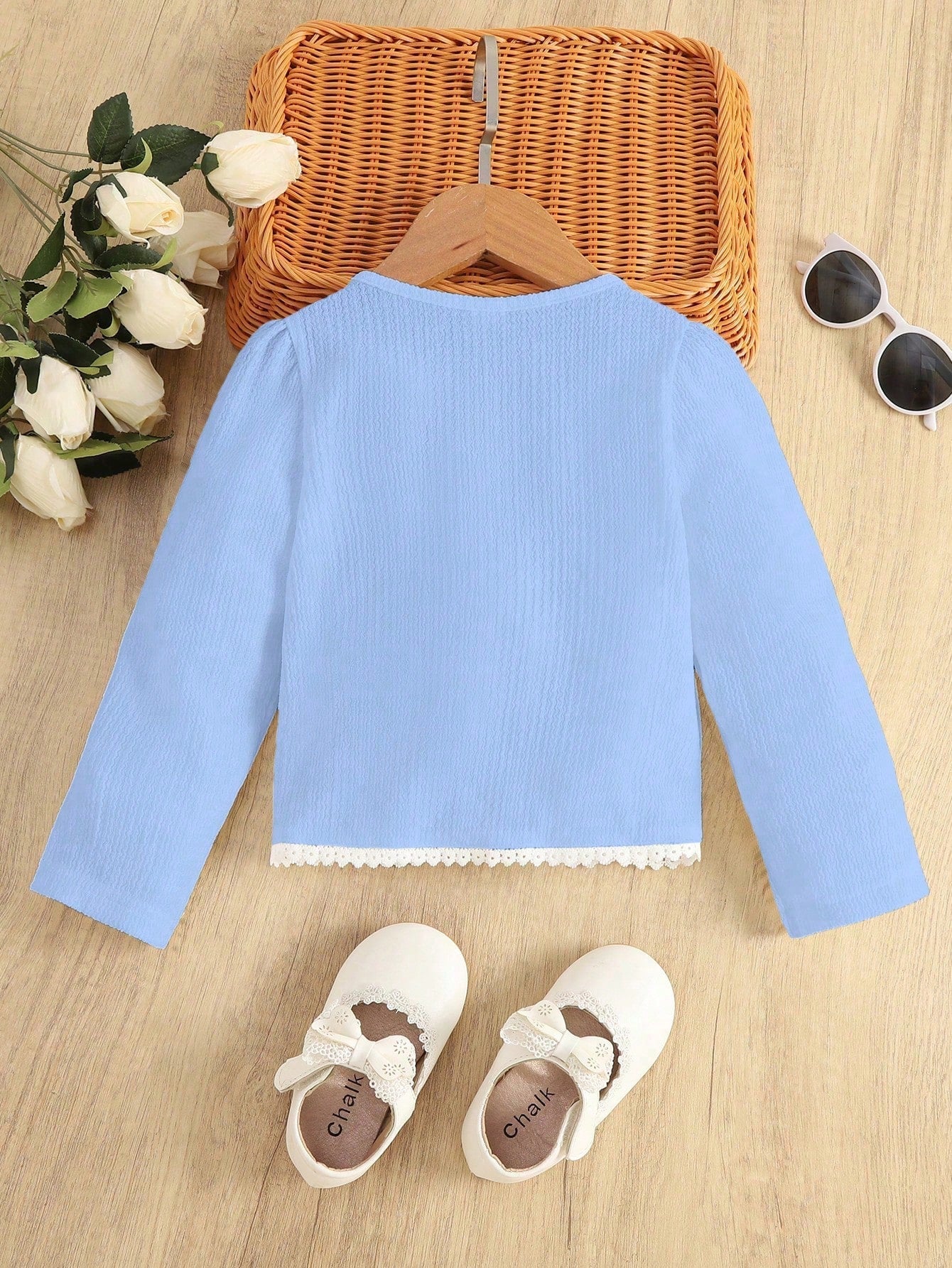 SHEIN Young Girl 3D Flower Decoration Colorblock Long Sleeve Jacket