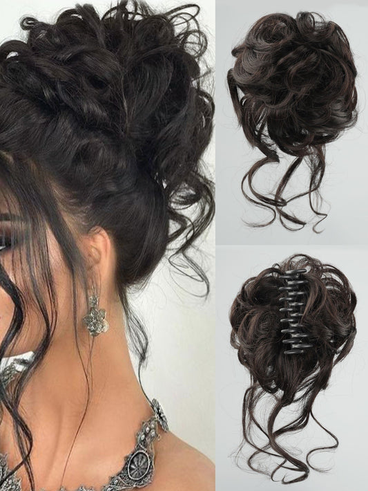 Synthetic Messy Curly Claw Hair Bun Chignon Hair Extensions Scrunchy Fake False Brown Black Hair with Tail for Women Hairpieces