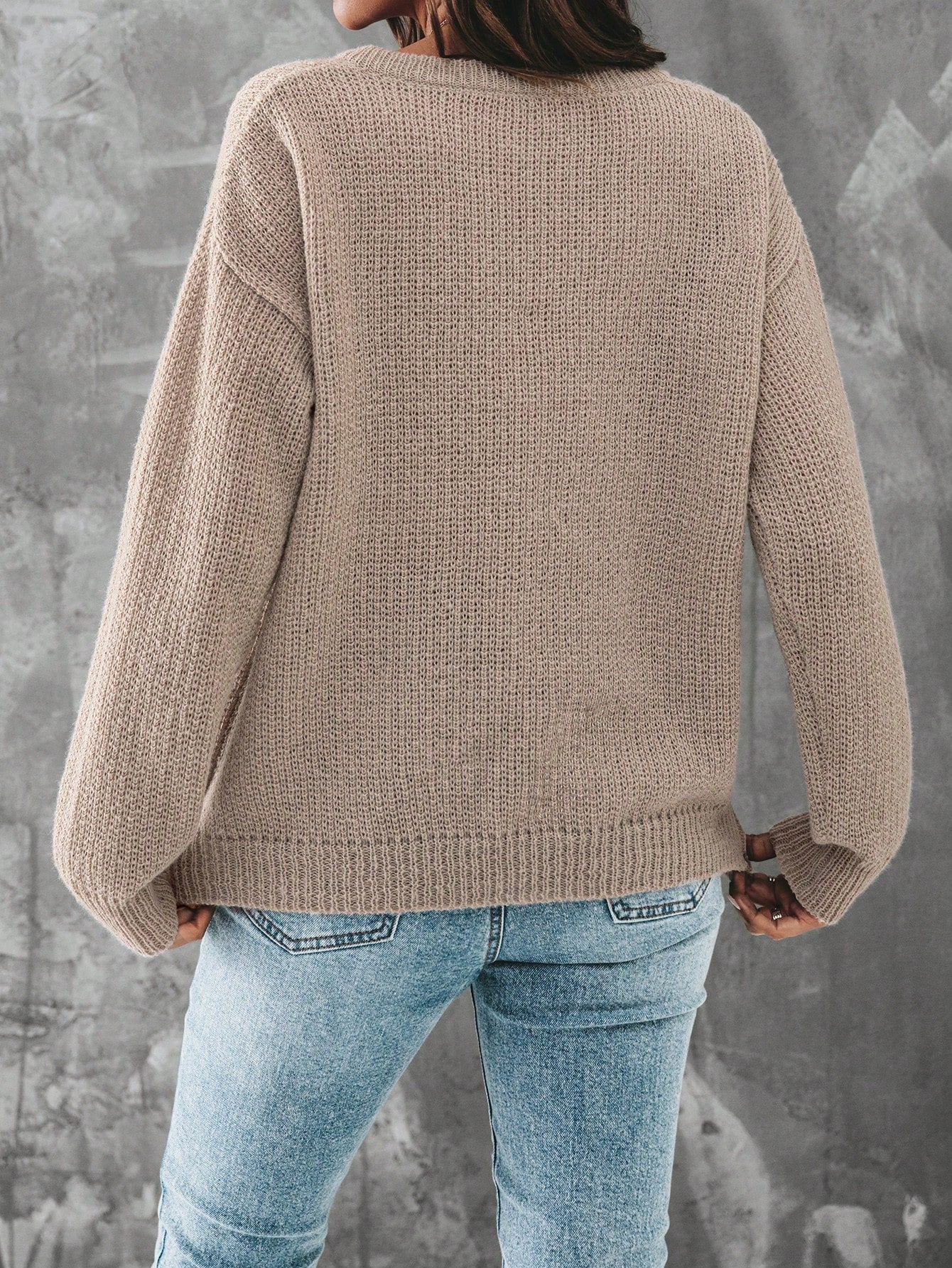 SHEIN LUNE Notched Neckline Drop Shoulder Pocket Patched Sweater