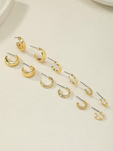 6Pairs/Set Fashionable Zinc Alloy Spring Design Cuff Hoop Earrings for Women for Daily Decoration