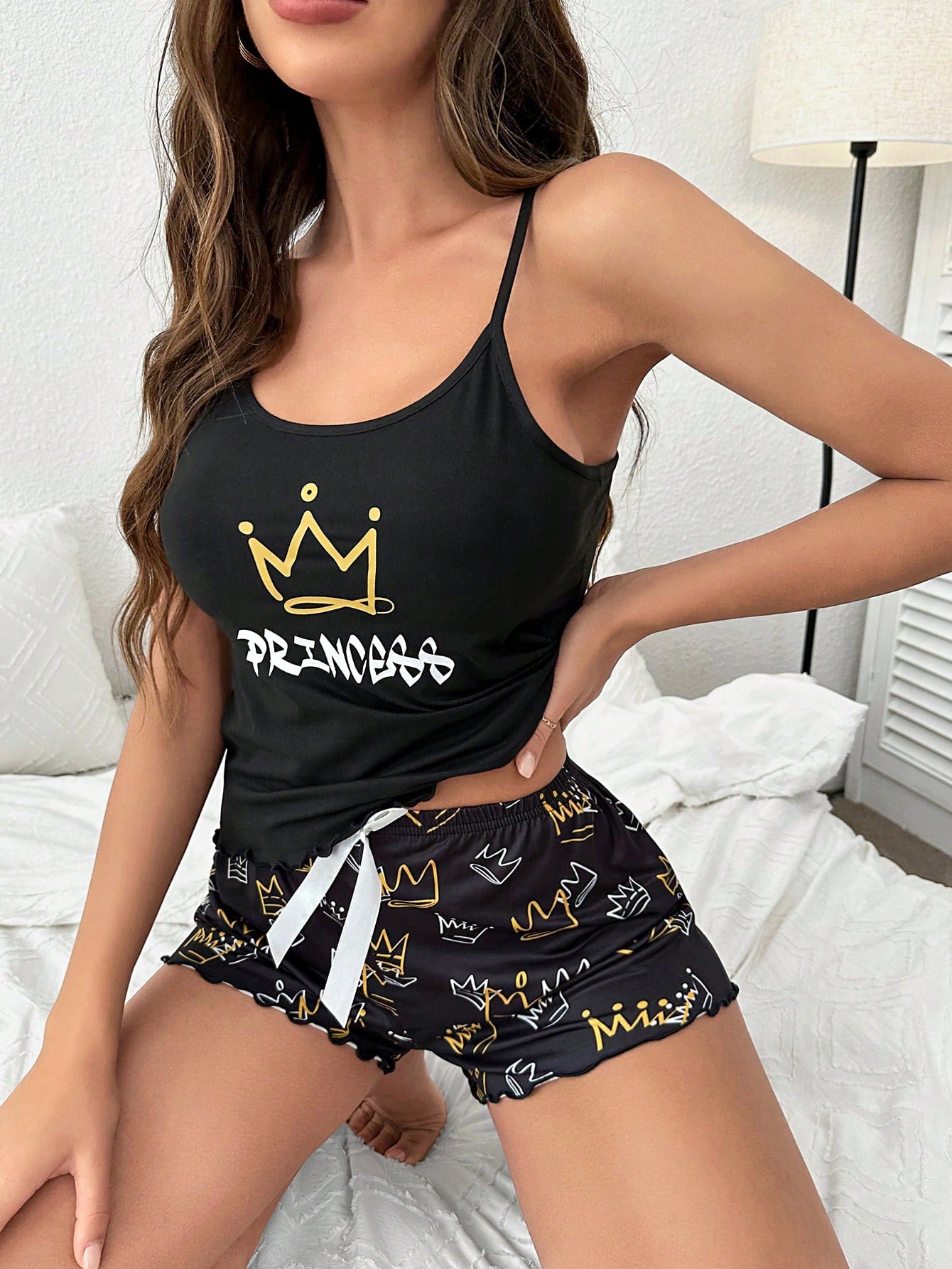 Letter Graphic Cami Top & Shorts PJ Set