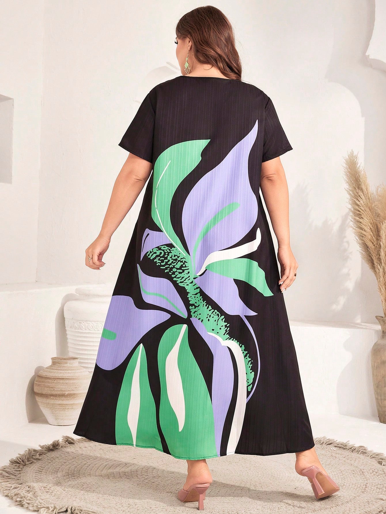 SHEIN Najma plus Floral Print Notched Neckline Dress