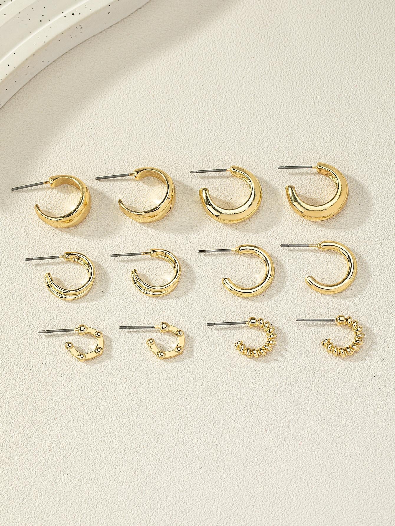 6Pairs/Set Fashionable Zinc Alloy Spring Design Cuff Hoop Earrings for Women for Daily Decoration
