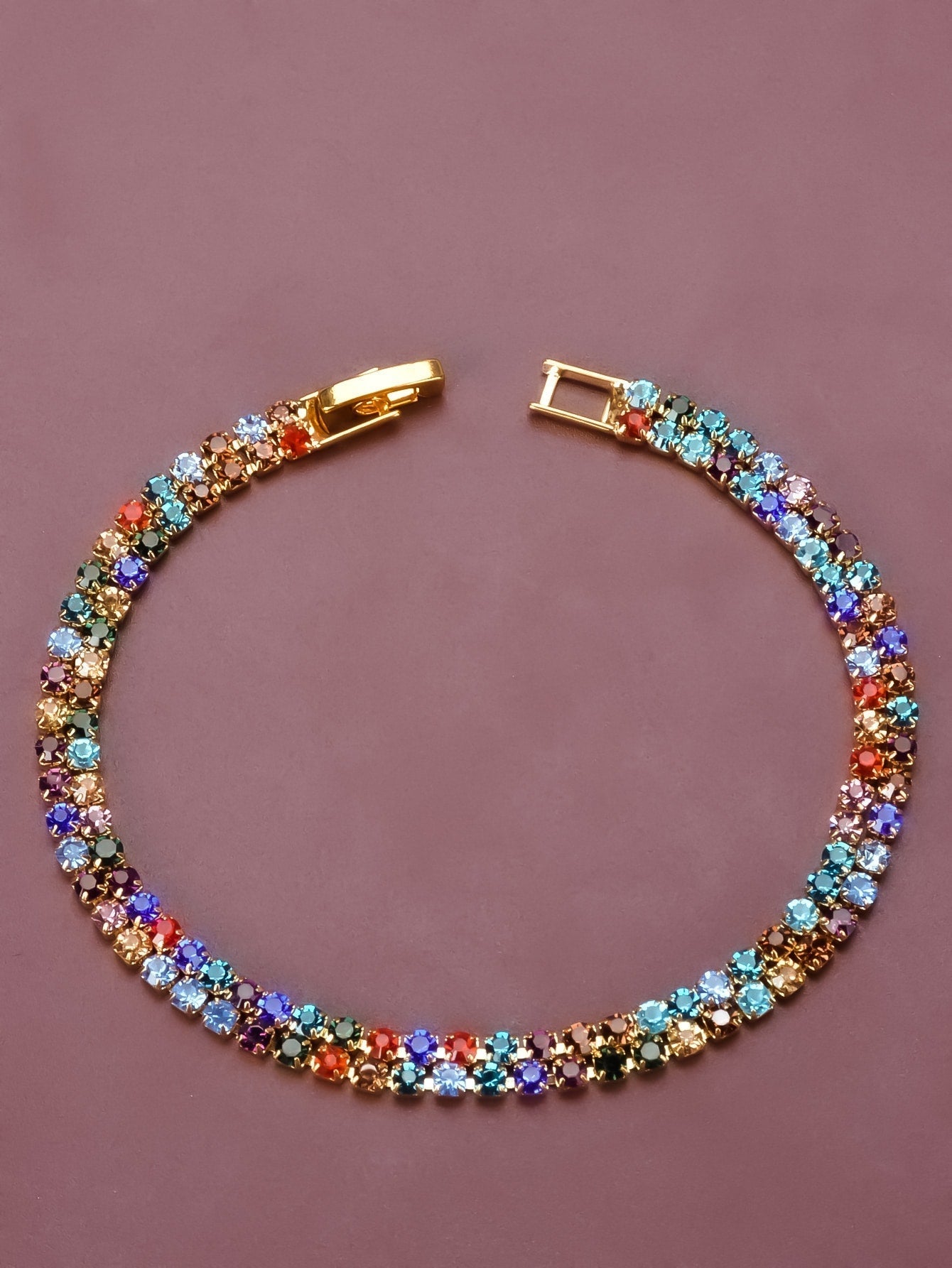 1Pc Fashionable All-Match Women'S Colorful Rhinestone Decor Bracelet, Simple Personalized Slim Chain