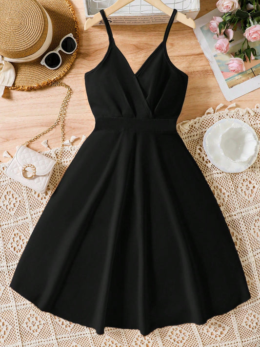 Teen Girl Solid Surplice Front Cami Dress