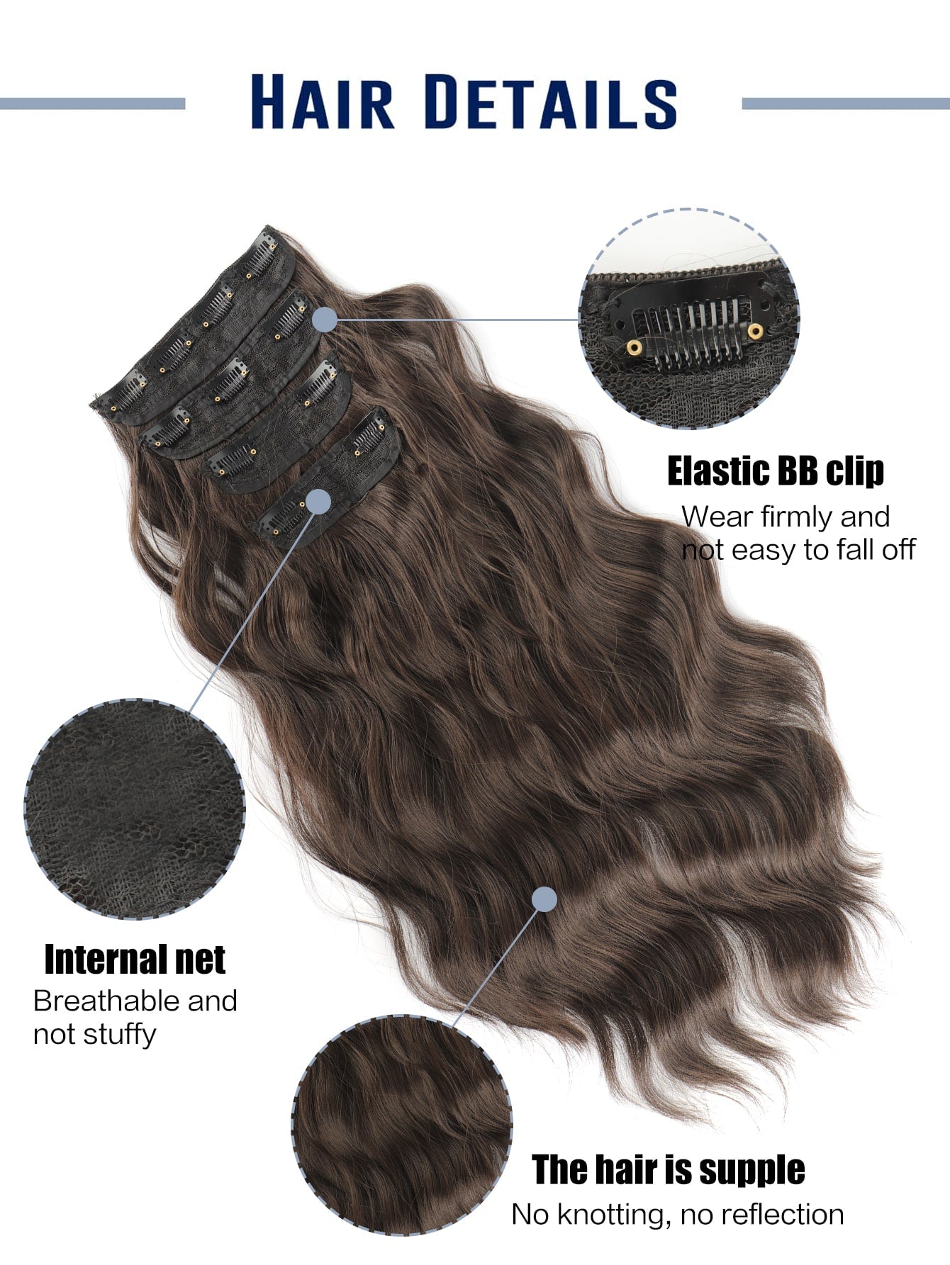 4Pcs Clip in Water Ripple Synthetic Hair Extension