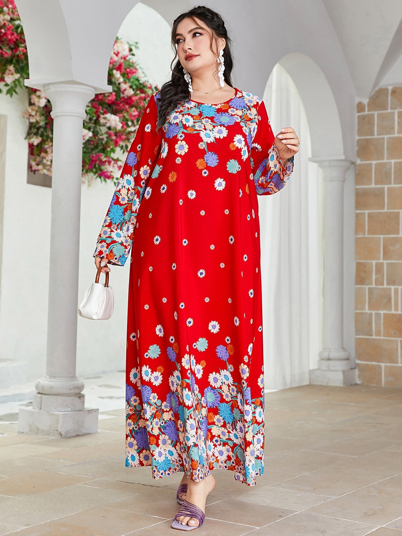 SHEIN Mulvari plus Floral Print Tunic Dress