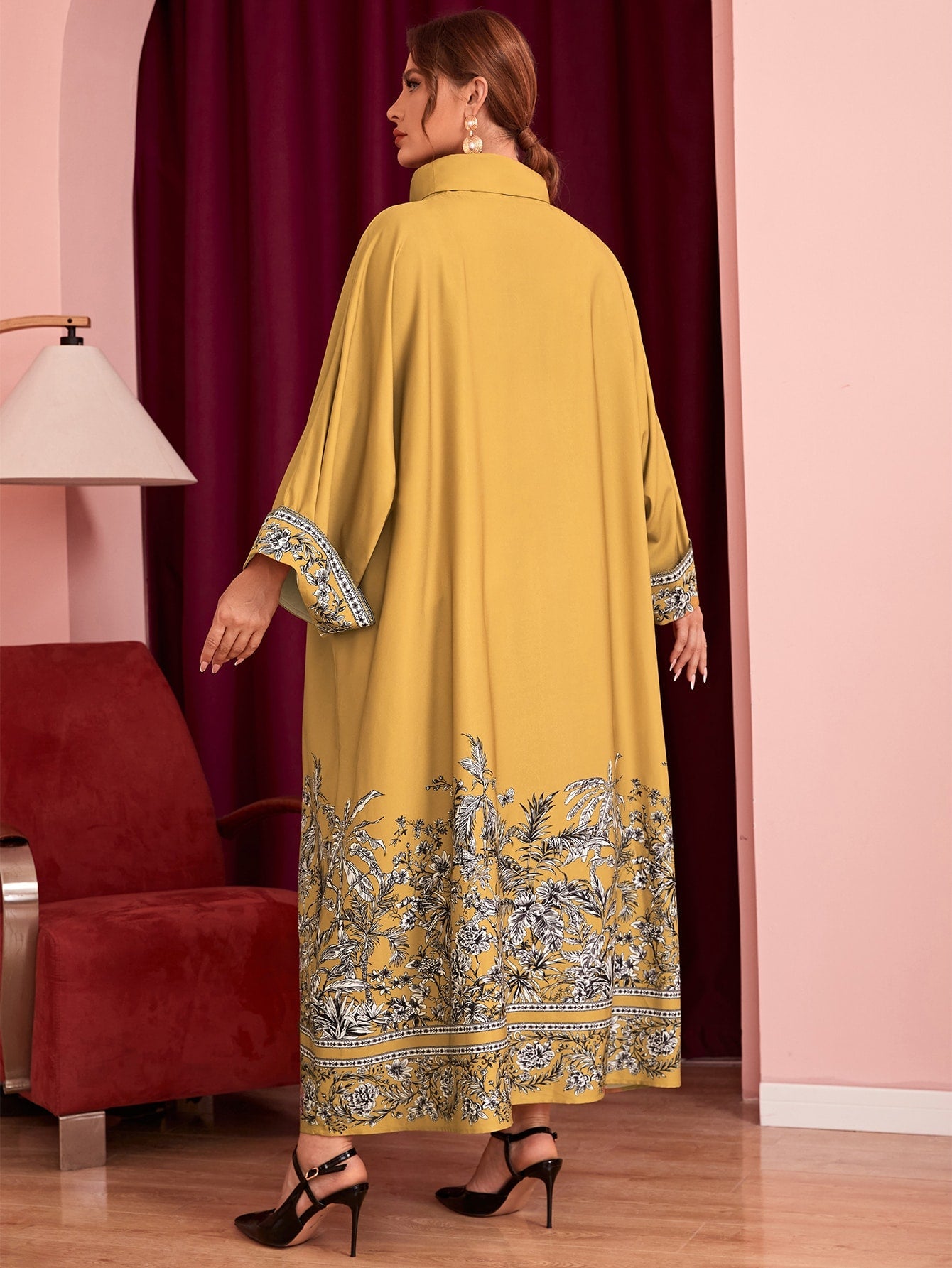 SHEIN Najma plus Turtle Neck Plants Print Dress