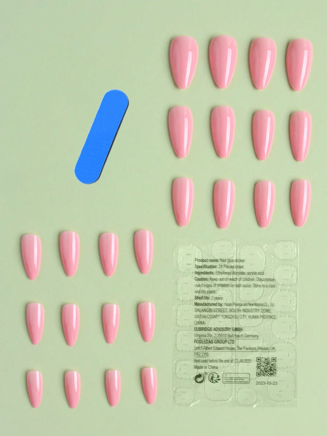 Elevate Your Style With,24Pcs Long Almond Solid Color Fake Nail Set,Contain 1Pcs Jelly Glue and 1Pcs Nail File, for Daily Wear by Women and Girls