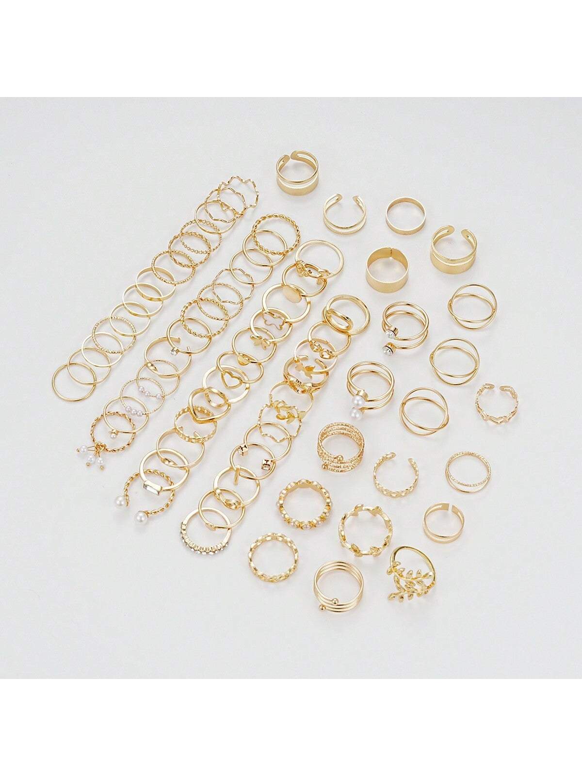 66Pcs Simple Butterfly, Heart and Faux Pearl Rings Set for Women, Suitable for Vacation, Dating, Daily Wear (Without Box)