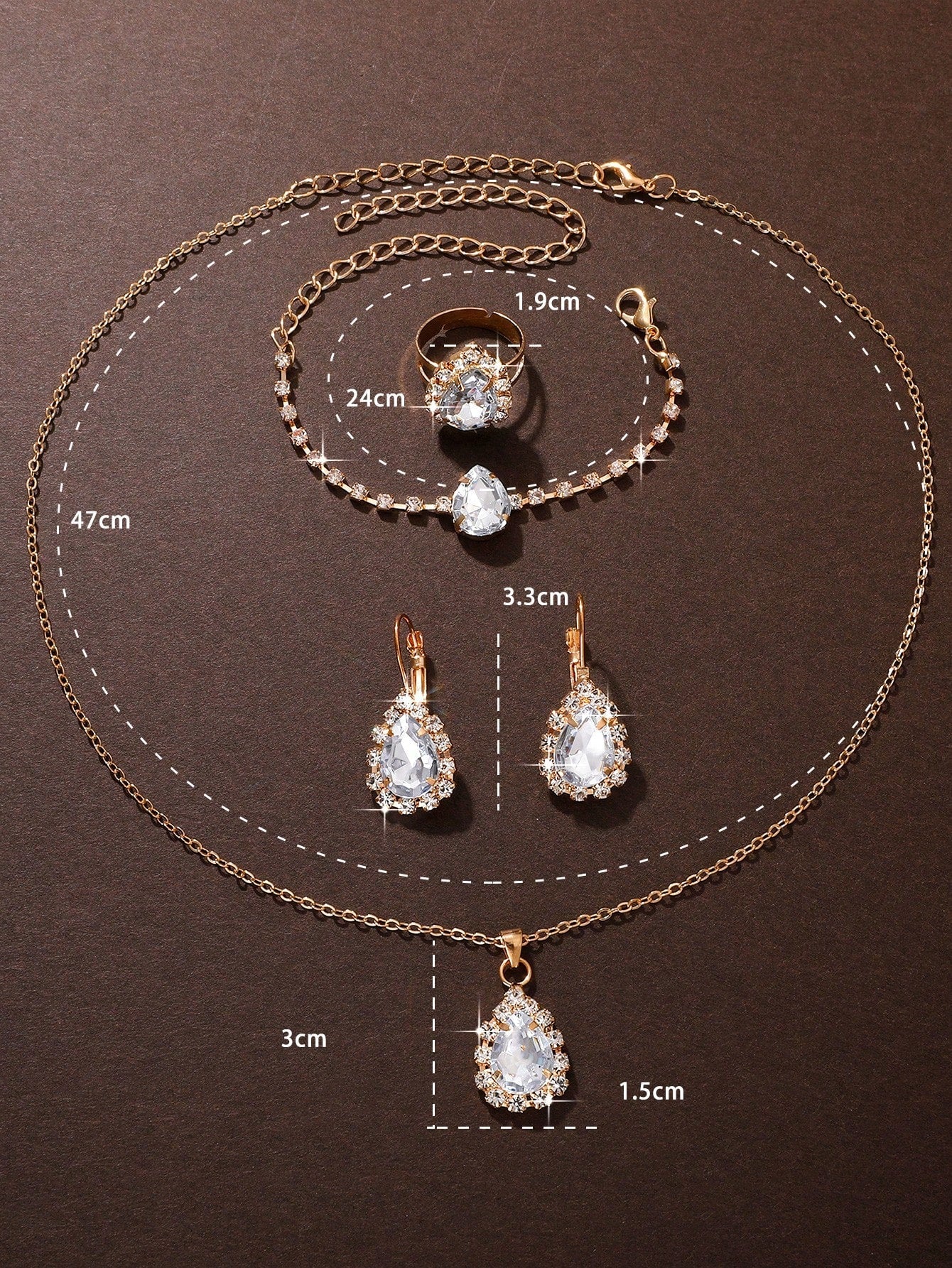 5Pcs/Set Women'S Drip-Shaped Rhinestone Jewelry Set