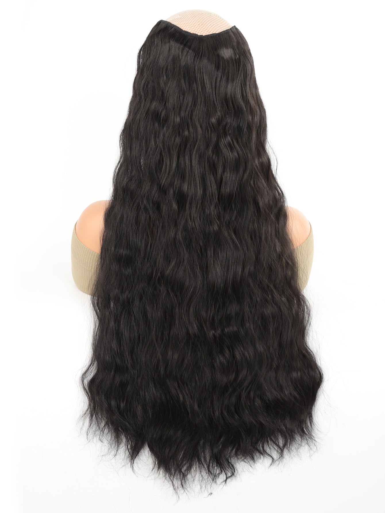 Synthetic Long Wave V-Shaped Hair Extension 4 Clips Hairpiece Heat Resistant Water Ripple Fake Hair Hairpiece for Women