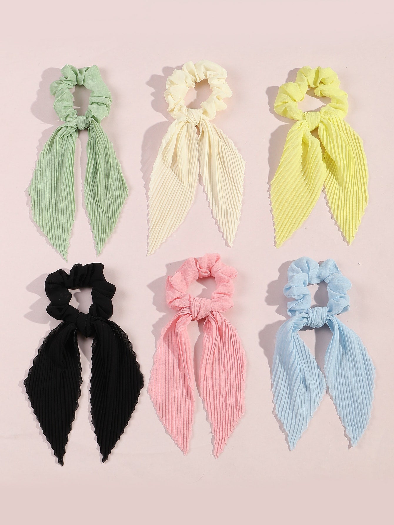 6Pcs/Set Girls' Scrunchies with Ribbon Bowknot