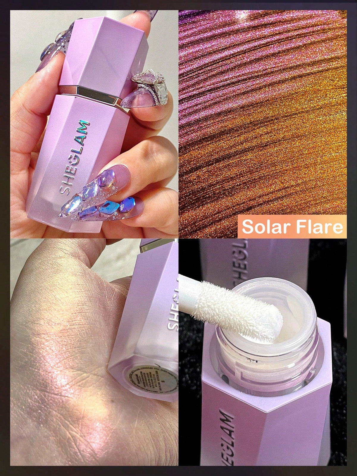 SHEGLAM Chroma-Glow Bloom Liquid Highlighter-Solar Flare Color Changing Gel Cream Multichrome Highlighter High-Shine Finish Long Wear Brightening Non-Caking Glow Highlighter Makeup Black Friday Winter Trending Y2K Gifts Highlighter