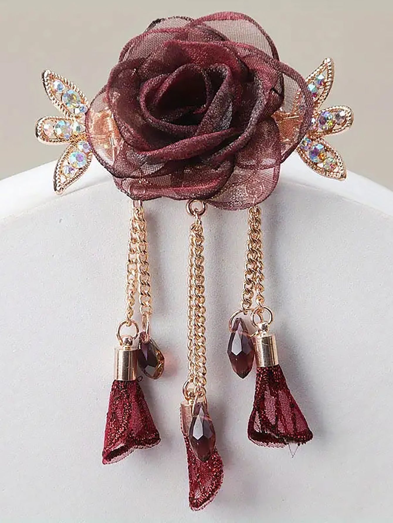 1Pc Elegant Mesh & Fabric Rose Flower Hair Clip for Women, Hair Accessory for Party and Gathering