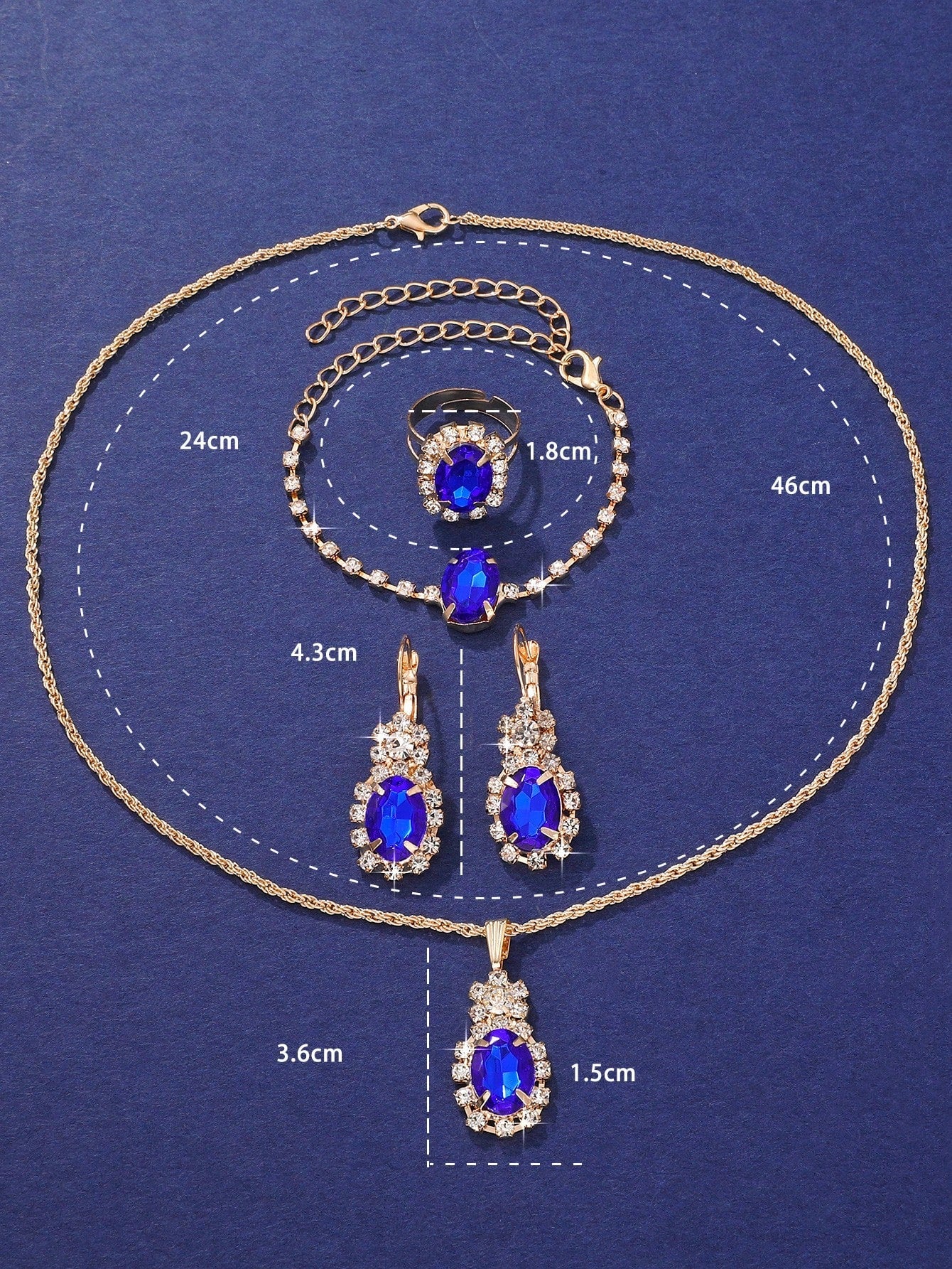 5Pcs/Set Glamorous Rhinestone Decor Jewelry Set for Women for Gift