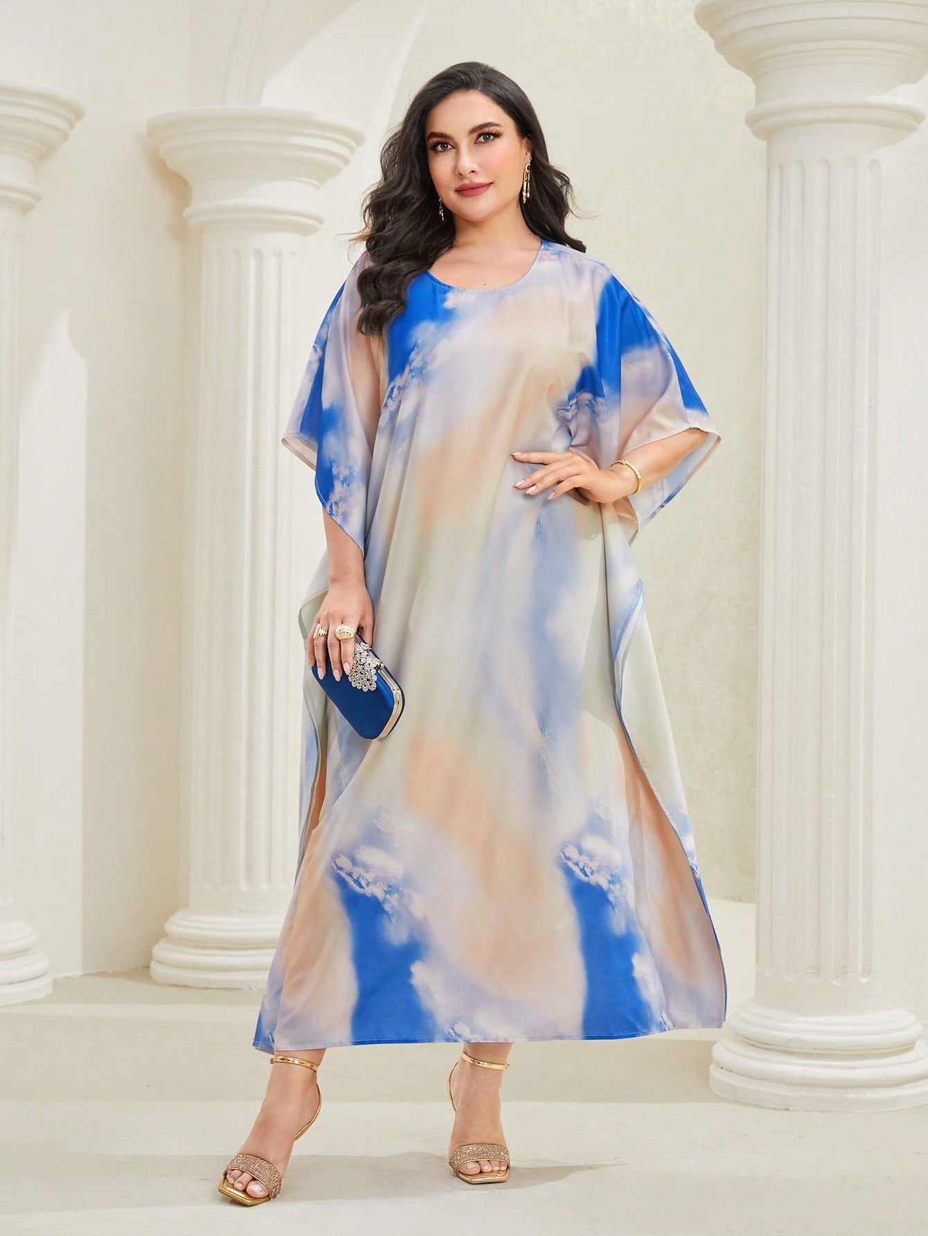 SHEIN Najma plus Tie Dye Batwing Sleeve Dress