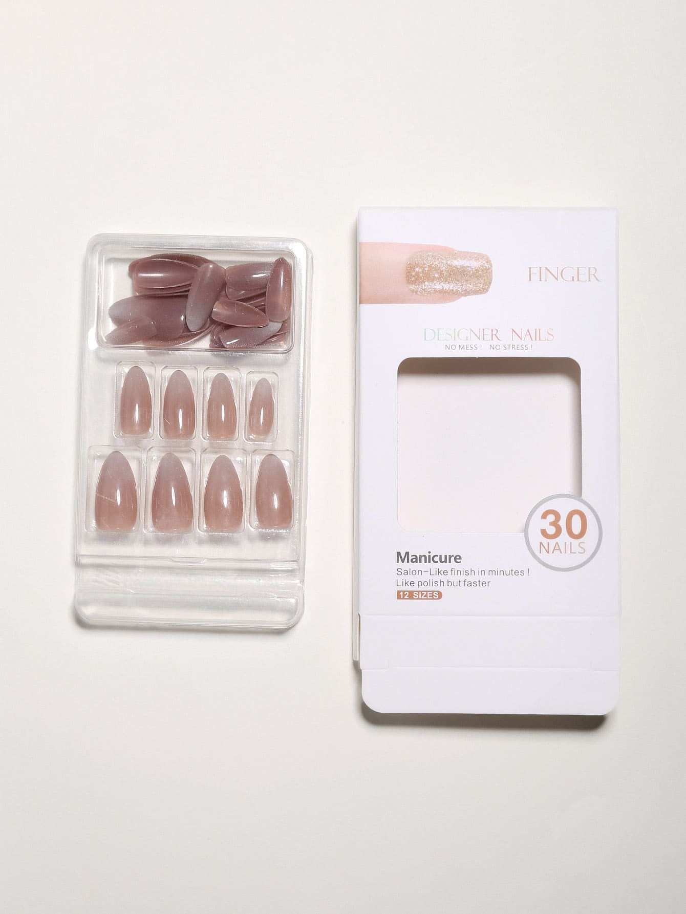 30Pcs/Set Long Pointed Bare & Milk White Gradient False Nail Tips with 1Pc Nail Buffing Bar and 1Pc Jelly Gel