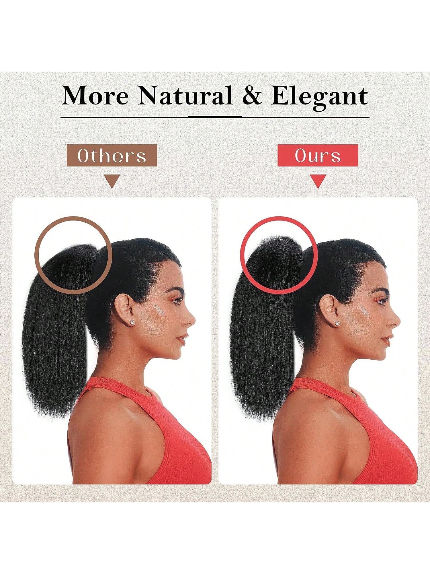 12 Inches Kinky Ponytail Hair Extensions Claw Clip Yaki Black Ponytail Extension for Kinky Straight Clip in Ponytail Hair Extensions (12 Inches)