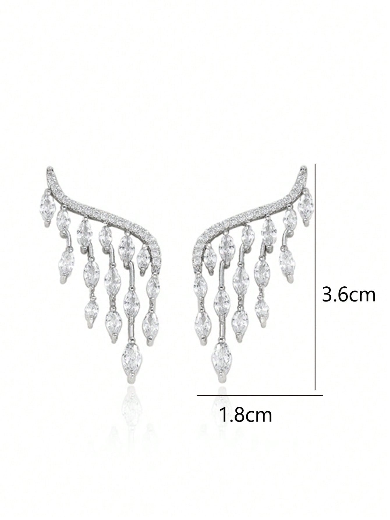 1Pair Fashionable & Exquisite Wing Shape Cubic Zirconia Waterdrop Bridal Luxury Evening Gift Versatile Personality Women Earrings