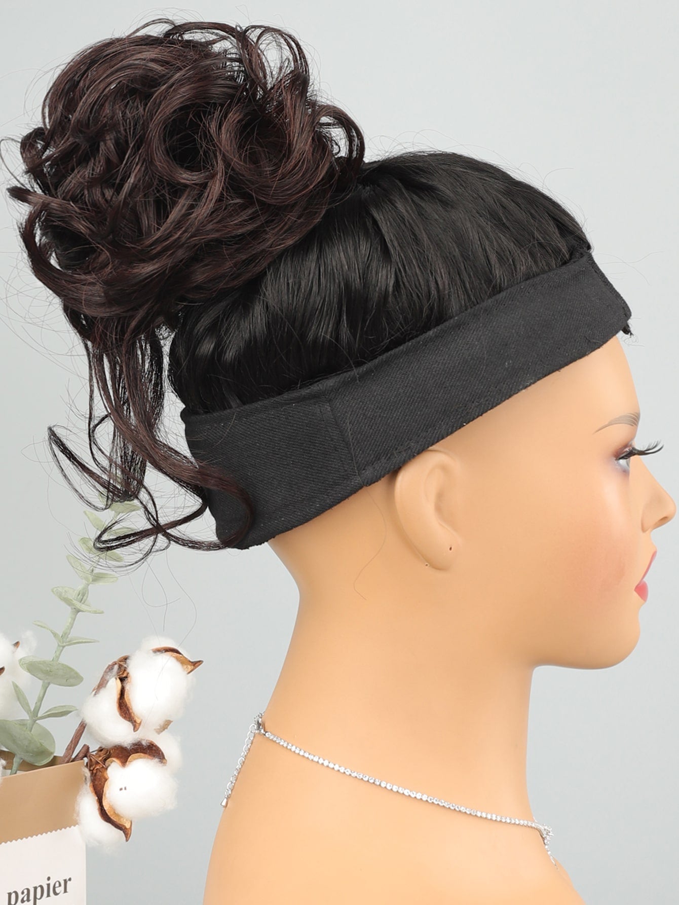 Synthetic Messy Curly Claw Hair Bun Chignon Hair Extensions Scrunchy Fake False Dark Brown Hair with Tail for Women Hairpieces