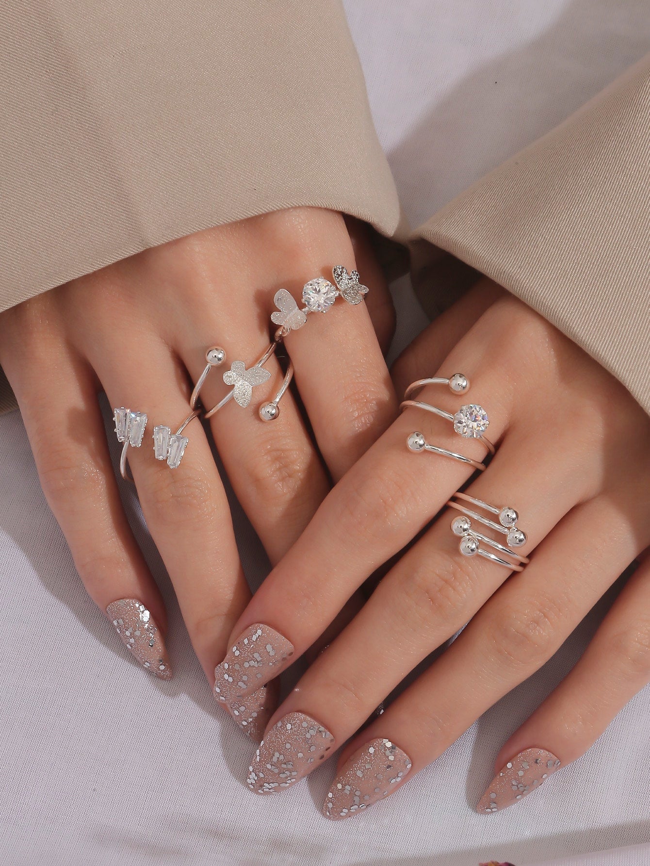 5Pcs Butterfly & Cubic Zirconia Decor Ring