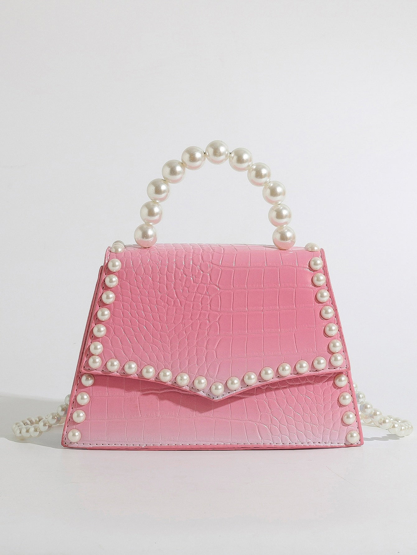 Small Square Bag Faux Pearl Decor Ombre Design