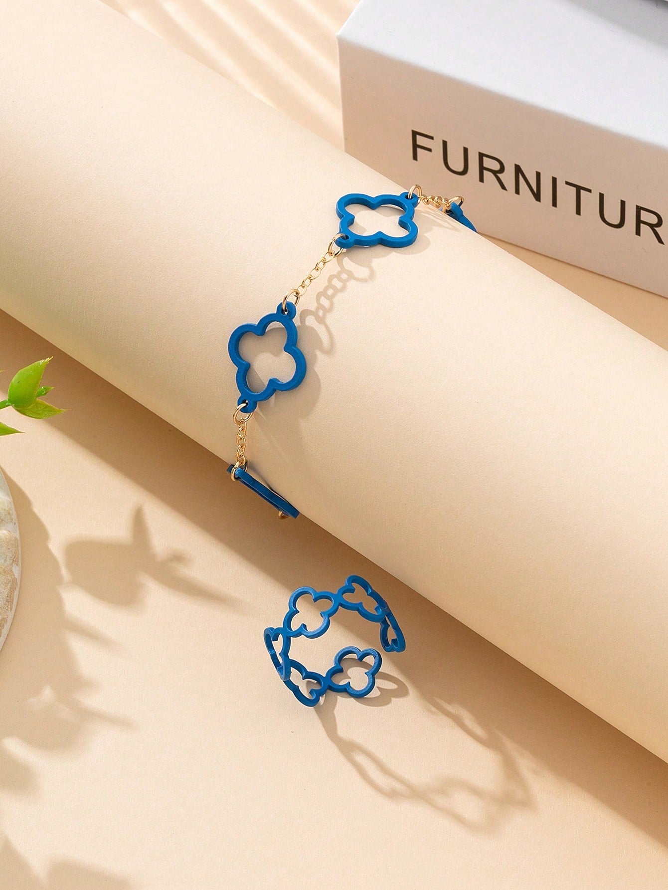 1Set of Lucky Flower Design Bracelet and Ring for Women, Suitable for Daily Wear and Parties, Clover Themed Jewelry