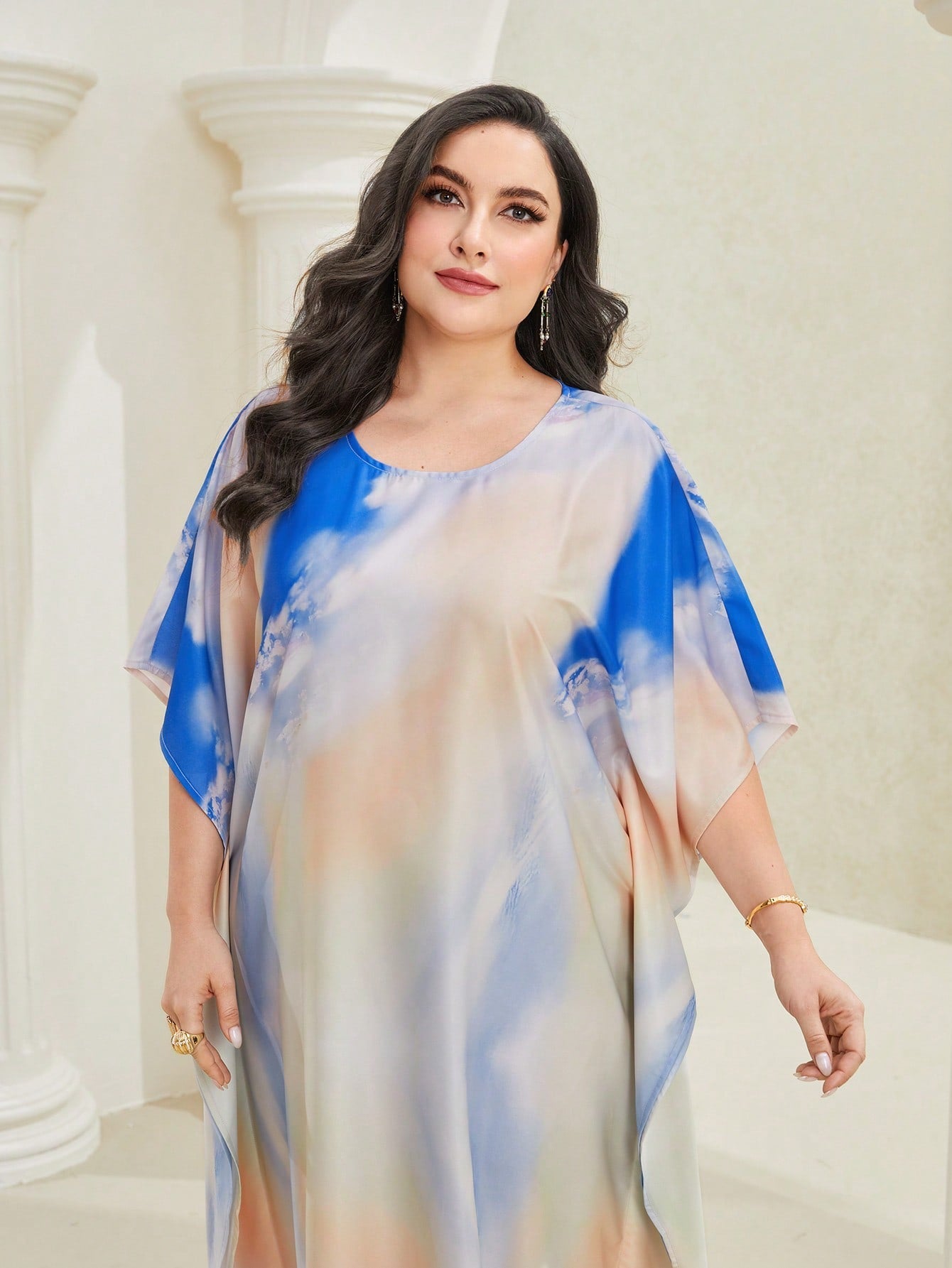 SHEIN Najma plus Tie Dye Batwing Sleeve Dress