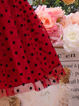 SHEIN Kids EVRYDAY Little Girls' Polka Dot Mesh Flying Sleeve Dress with Belt for Spring