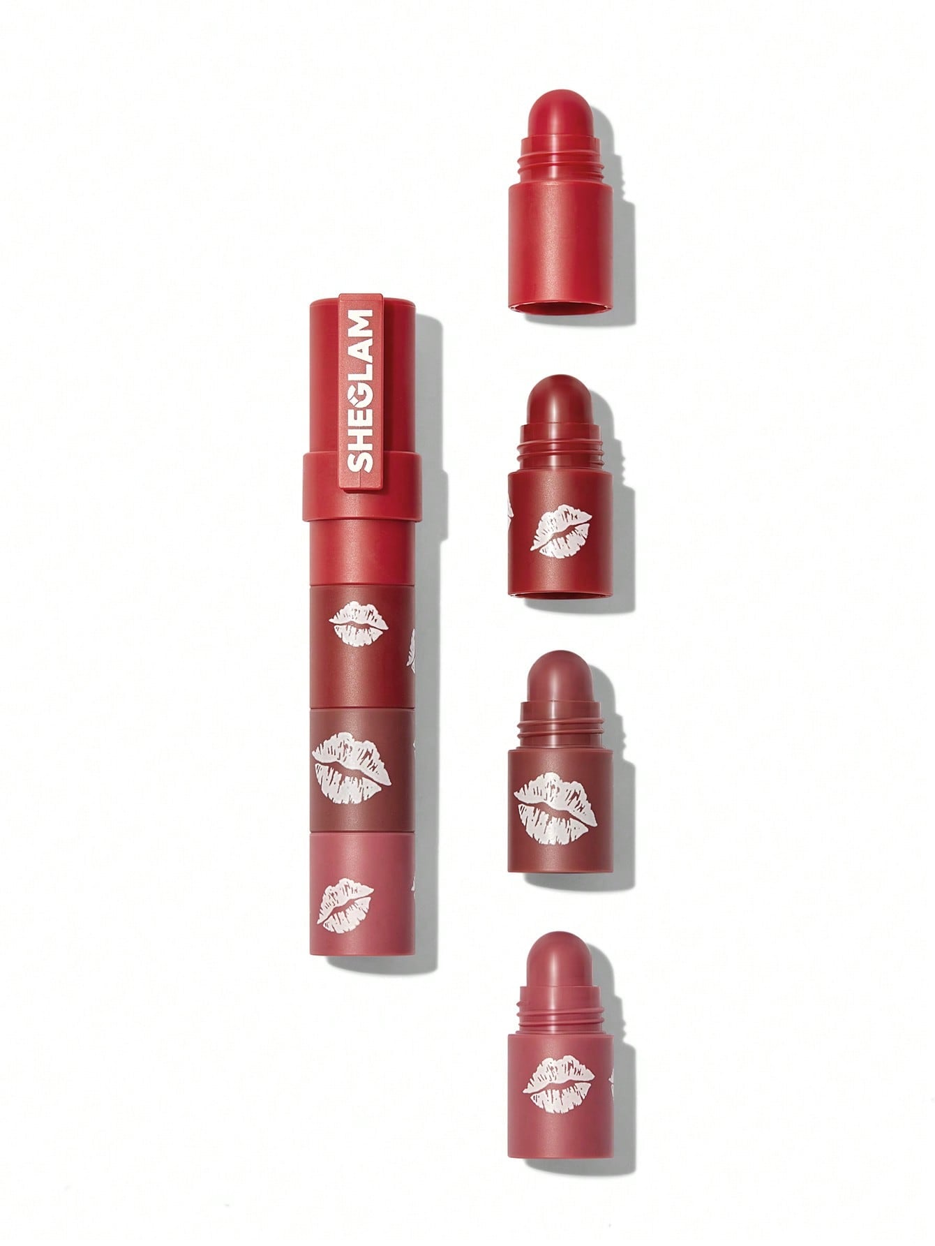 SHEGLAM Mega Lip Stacks-Pink-Petal Stack 4 in 1 Creamy-Matte Red Lipstick Kit High Pigment Non-Drying Portable Travel Lipstick Lip Makeup Hot Pink Black Friday Lipstick